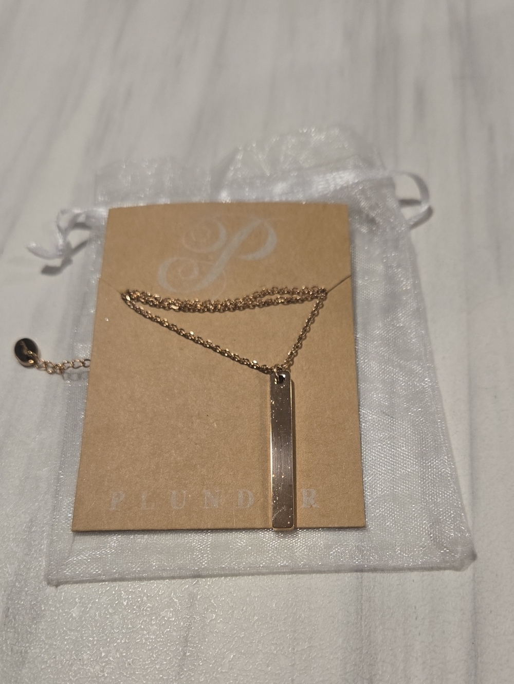 Plunder  Gold Slim Bar Pendant Necklace